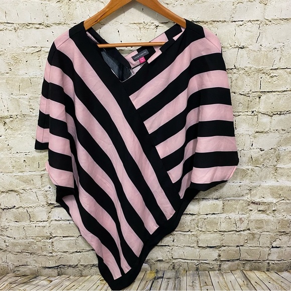 Vince Camuto Tops - Vince Camuto Pink Black Striped Poncho Top Blouse